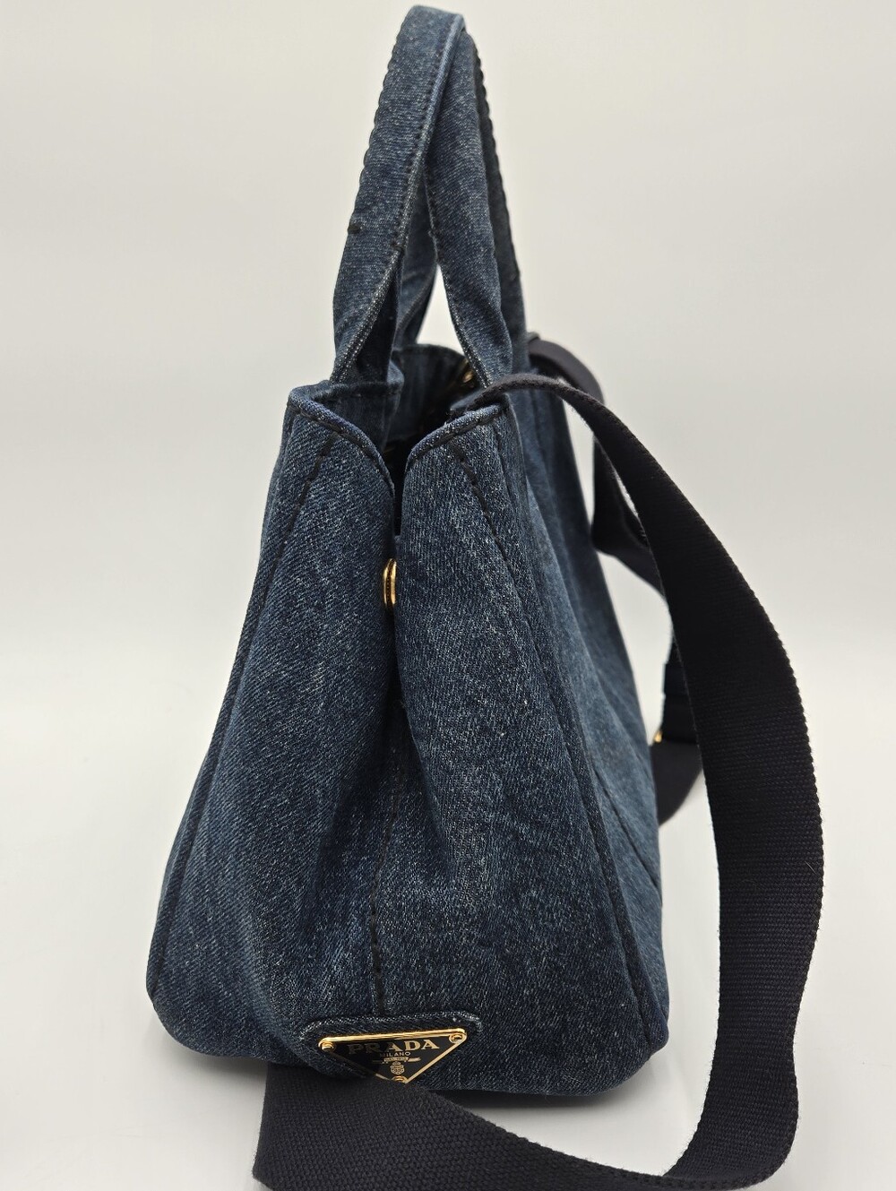 Prada Navy Denim Tote with Gold Hardware - Prada Canvas Canapa, COA included - Picture 7 of 17